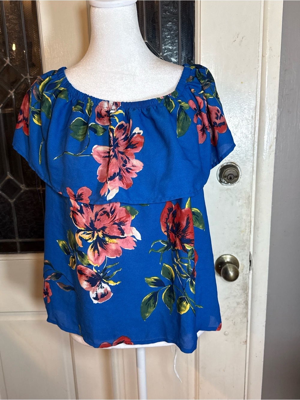 Blue Floral Off-Shoulder Women’s Top
